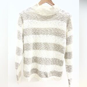 Vintage 80’s Cream and Tan Striped Cowl Neck Sweater